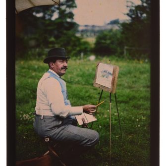 Autochrome, Un peintre à la campagne  9×12 cm