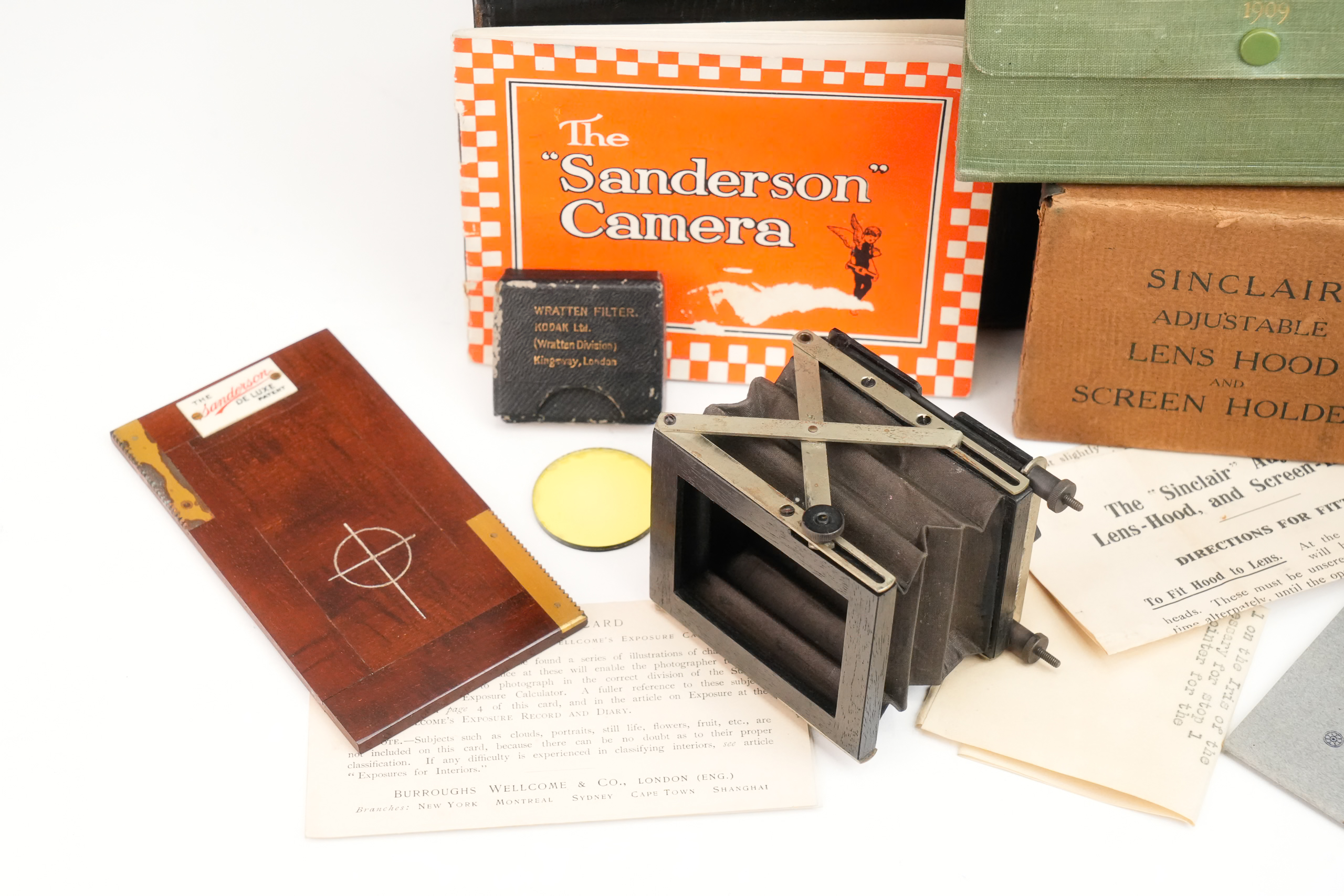 sanderson de luxe — accessoires, pare-soleil sinclair et carnet d'exposition daté 1909